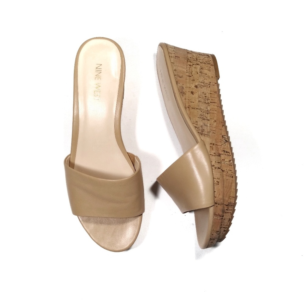 Nine West Confetty wedge slides tan size 7.5 m